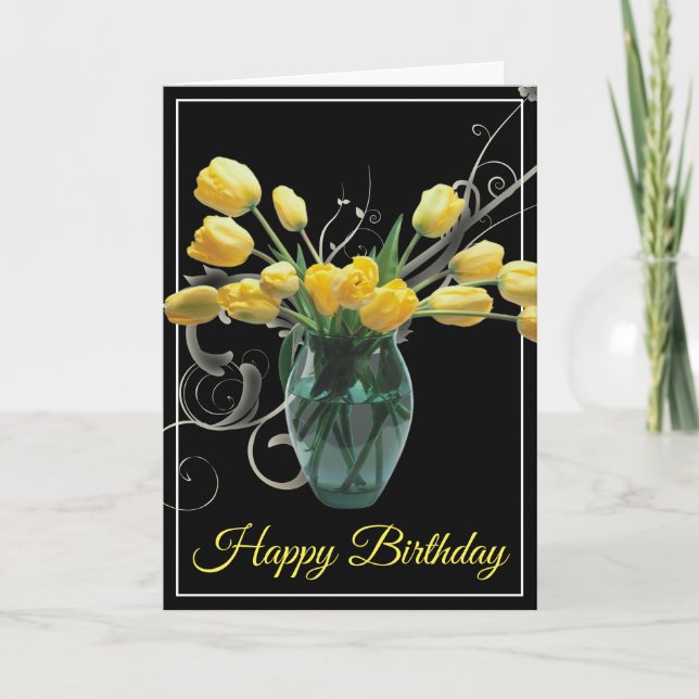 Tarjeta de cumpleaños - Tulipanes amarillos (Anverso)