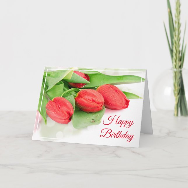 Tarjeta de cumpleaños -Tulipanes rojos (Anverso)