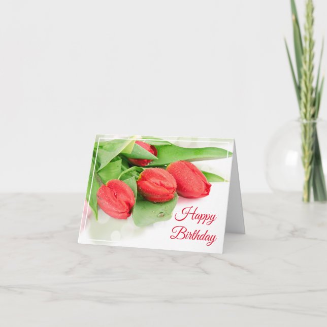 Tarjeta de cumpleaños -Tulipanes rojos (Anverso)