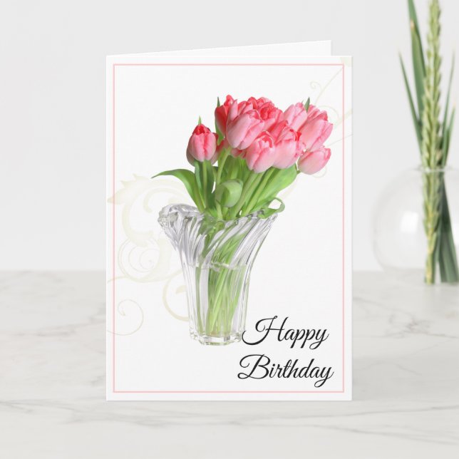 Tarjeta de cumpleaños-Tulipanes rosados (Anverso)