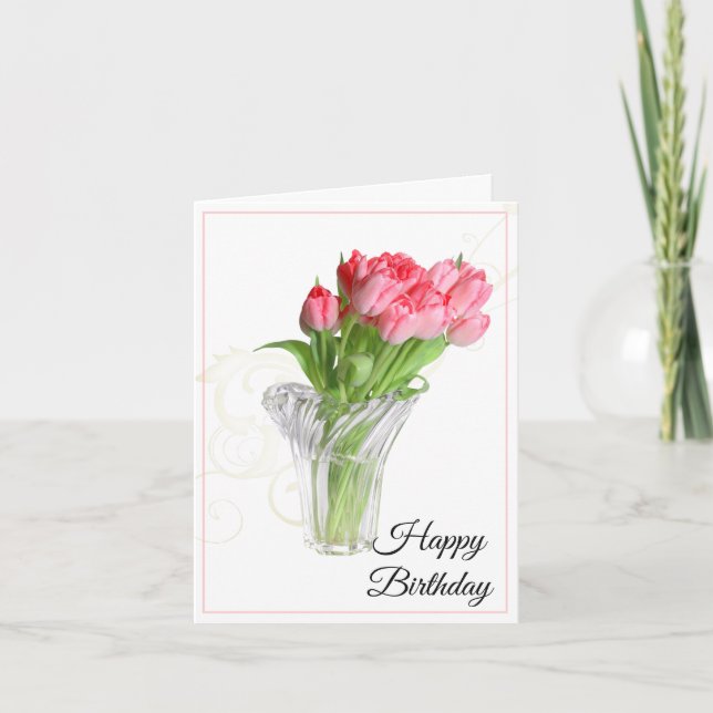 Tarjeta de cumpleaños-Tulipanes rosados (Anverso)