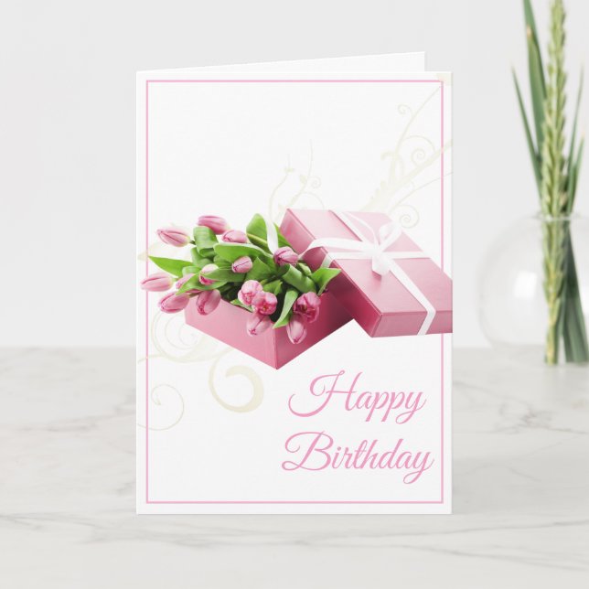 Tarjeta de cumpleaños-Tulipanes rosados (Anverso)