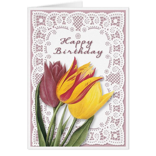 Tarjeta de cumpleaños Tulips y Lace (Frente)