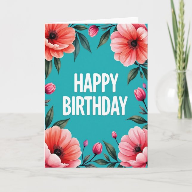 Tarjeta de cumpleaños Turquoise Bloom (Anverso)