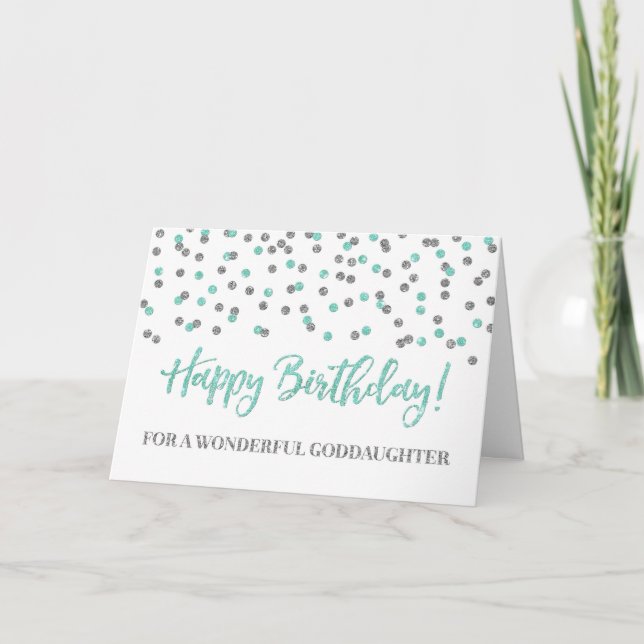 Tarjeta de cumpleaños Turquoise Confetti Godgirl (Anverso)