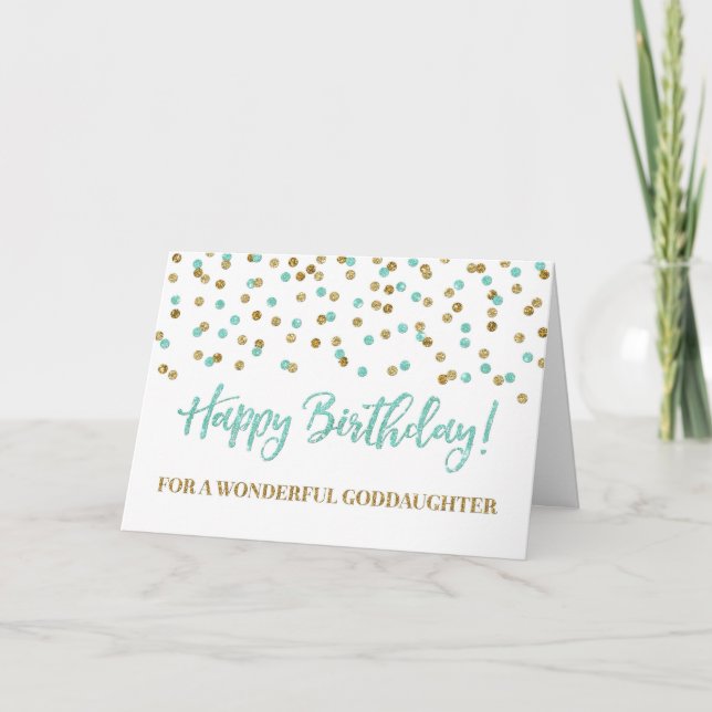 Tarjeta de cumpleaños Turquoise Gold Confetti Godg (Anverso)