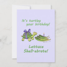 Tarjeta de cumpleaños Turtle pun con lechuga y vel