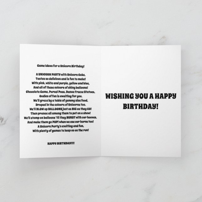 Tarjeta de cumpleaños UNICORN para niños divertido (Interior)