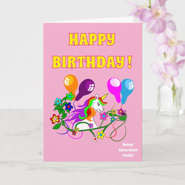 Tarjeta de cumpleaños UNICORN para niños divertido (Orquídea)