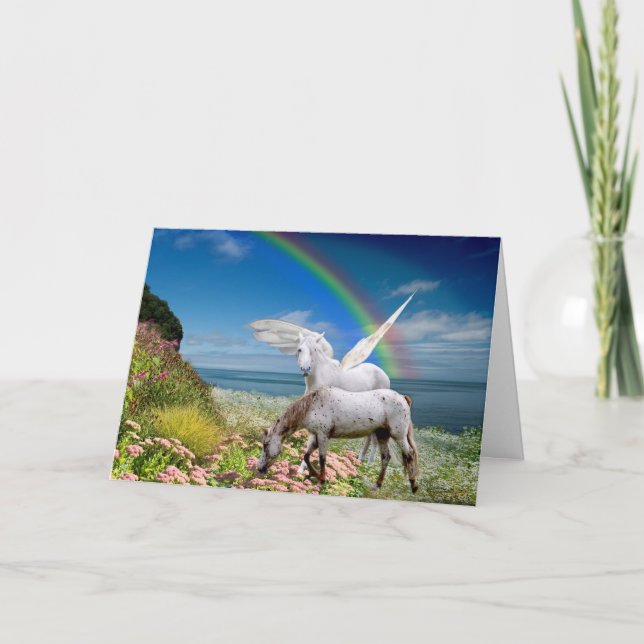 Tarjeta de cumpleaños Unicorn y Pegasus (Anverso)