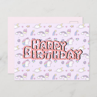Tarjeta de cumpleaños unicornio rosa lindo