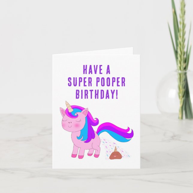 Tarjeta de cumpleaños Unicornio - Super Pooper (Anverso)