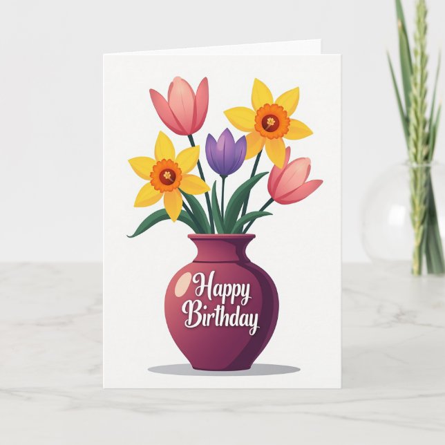 Tarjeta de cumpleaños Vase Bloom (Anverso)