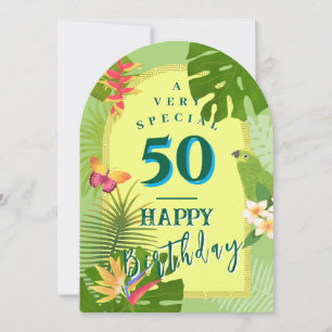 Tarjeta de cumpleaños verde anual paraíso tropical