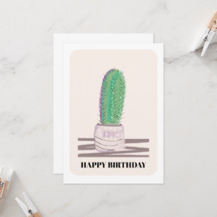 Tarjeta de cumpleaños verde de cactus de planta mo