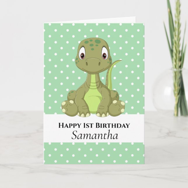 Tarjeta de cumpleaños verde de Dinosaurio T Rex 1e (Anverso)