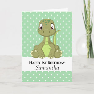 Tarjeta de cumpleaños verde de Dinosaurio T Rex 1e