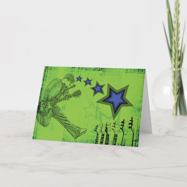 Tarjeta de cumpleaños verde de Rockin (Anverso)