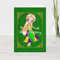 Tarjeta de cumpleaños verde para el Chica Mardi Gr