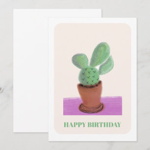 Tarjeta de cumpleaños verde púrpura cactus planta