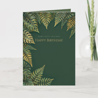 Tarjeta de cumpleaños verde y dorada elegante para