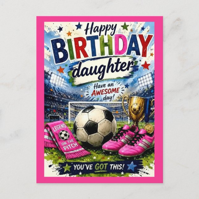 Tarjeta de cumpleaños vibrante con tema de fútbol  (Anverso)