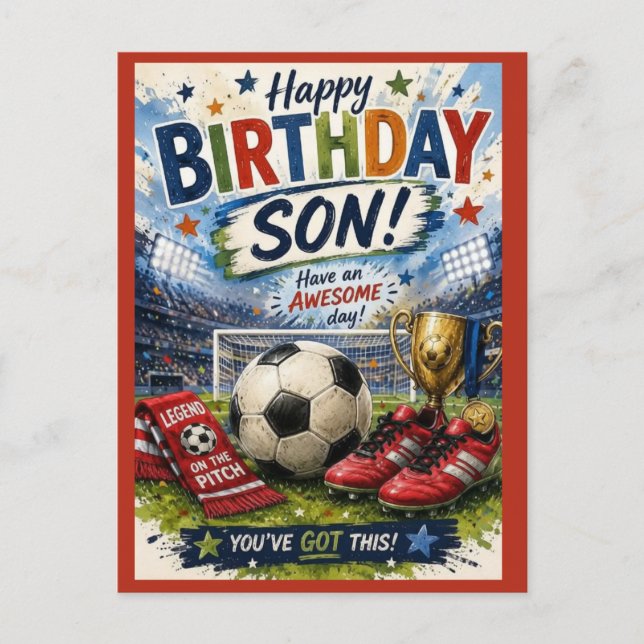 Tarjeta de cumpleaños vibrante de Red Son con tema (Anverso)