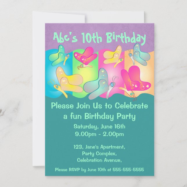 Tarjeta de cumpleaños vibrante mariposa (Anverso)