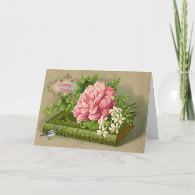 Tarjeta de cumpleaños victoriana Roses rosados lib (Anverso)