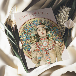 Tarjeta de cumpleaños vintage Alphonse Mucha Champ