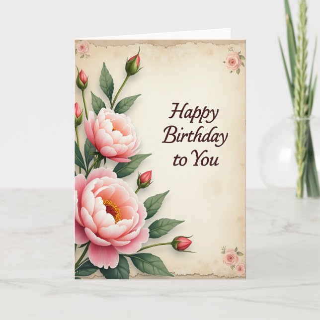 Tarjeta de cumpleaños Vintage Bloom (Anverso)