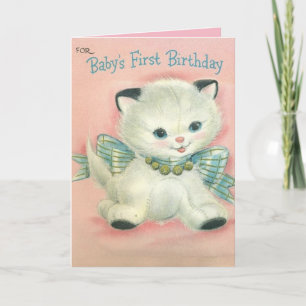Tarjeta de cumpleaños Vintage Cute Kitten de un añ