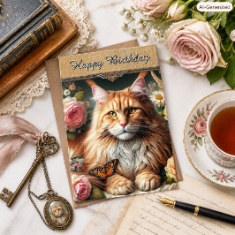 Tarjeta de cumpleaños vintage de gato Maine Coon p