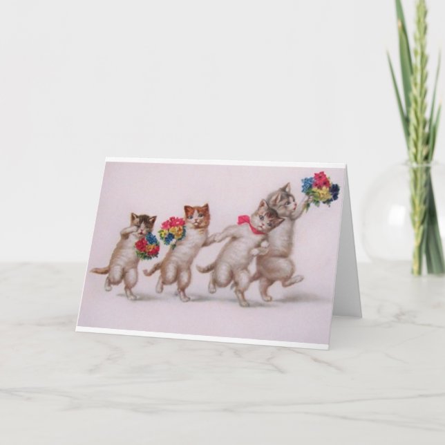 Tarjeta de cumpleaños vintage - Gatitos con flores (Anverso)