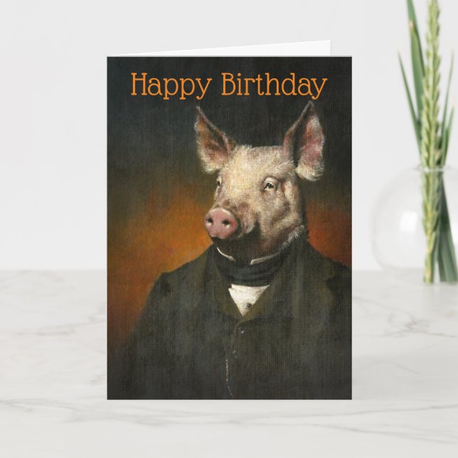 Tarjeta de cumpleaños Vintage Mr Pig (Anverso)