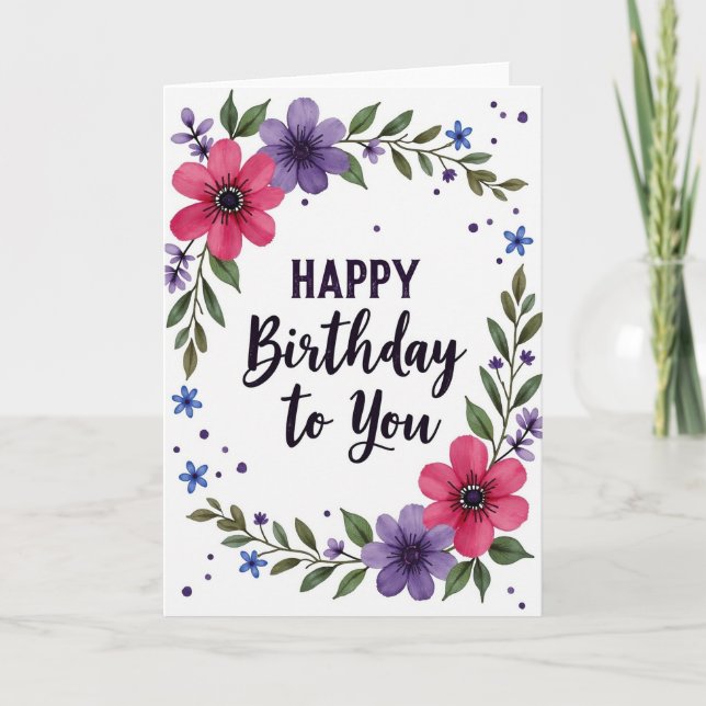 Tarjeta de cumpleaños Violet Birthday Bloom (Anverso)