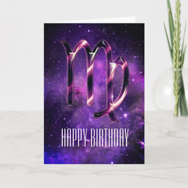 Tarjeta de cumpleaños Virgo Purple Space (Anverso)