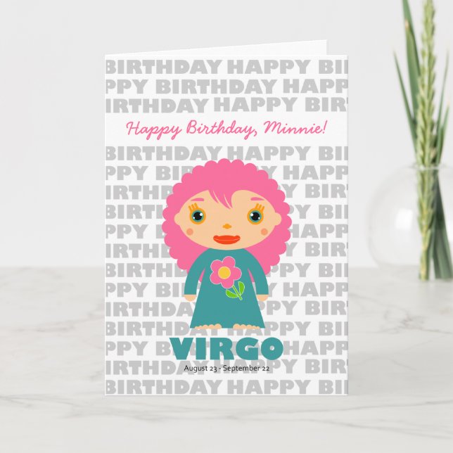 Tarjeta de cumpleaños Virgo Zodiac Rótulo (Anverso)