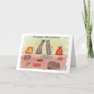 Tarjeta de cumpleaños Watercolor Alley Cats