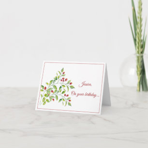Tarjeta de cumpleaños Watercolor Berry Stem