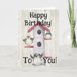 Tarjeta de cumpleaños Watercolor Birdhouse Happy H