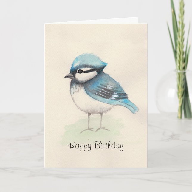 Tarjeta de cumpleaños Watercolor Bluejay (Anverso)