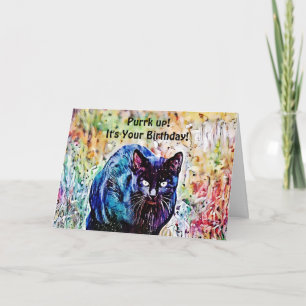 Tarjeta de cumpleaños Watercolor Cat Funny Punys