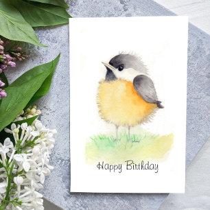 Tarjeta de cumpleaños Watercolor Chickadee