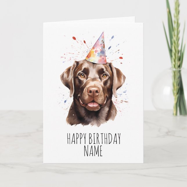 Tarjeta de cumpleaños Watercolor Chocolate Labrado (Anverso)