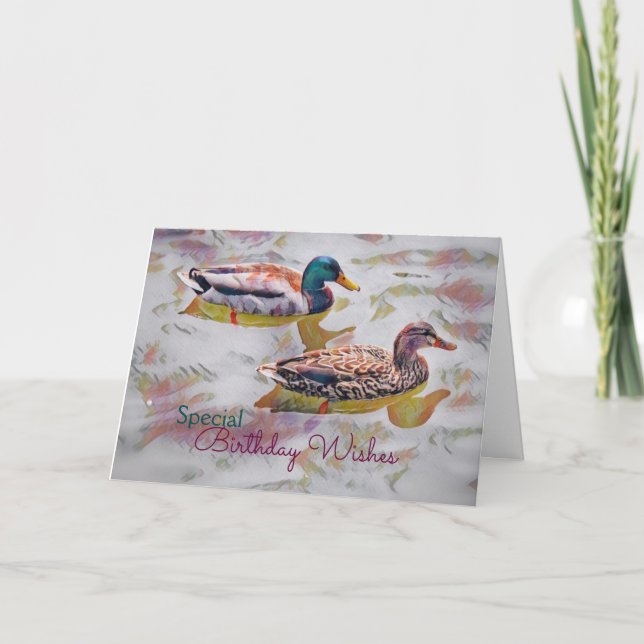 Tarjeta de cumpleaños Watercolor Ducks (Anverso)