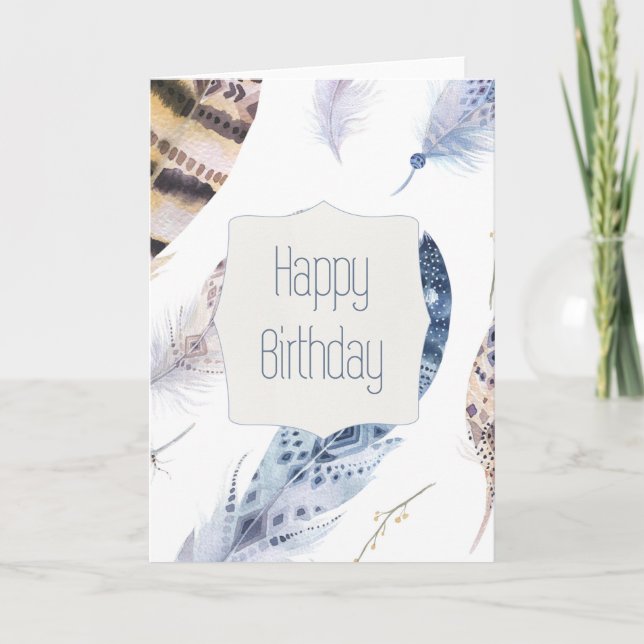 Tarjeta de cumpleaños Watercolor Feathers (Anverso)
