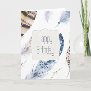Tarjeta de cumpleaños Watercolor Feathers