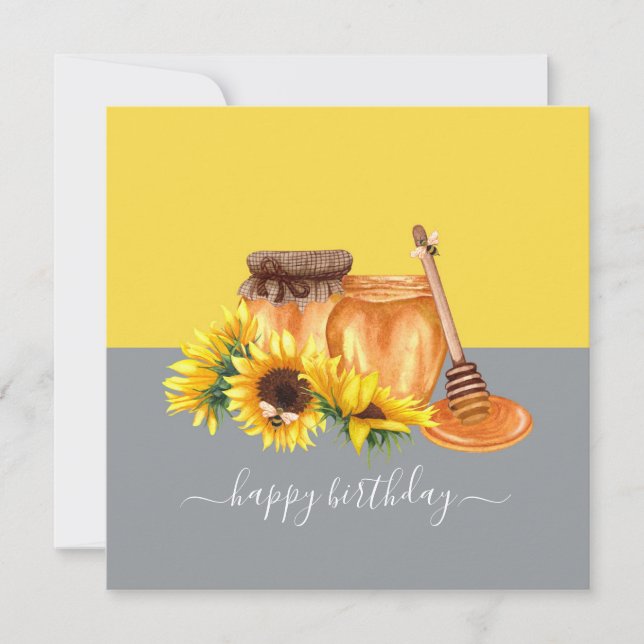 Tarjeta de cumpleaños Watercolor Honey Still Life (Anverso)