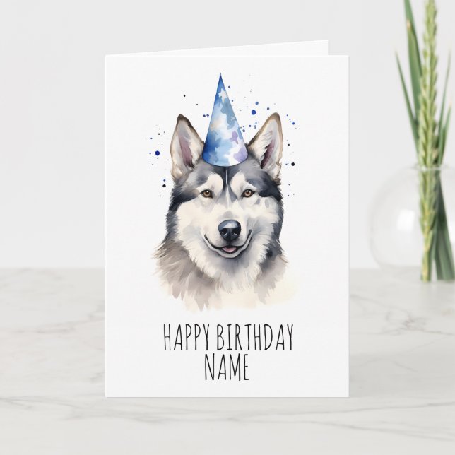 Tarjeta de cumpleaños Watercolor Husky (Anverso)